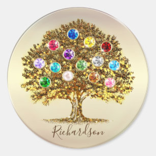 Birthstone Familienbaum - Geschenkverpackung Runder Aufkleber