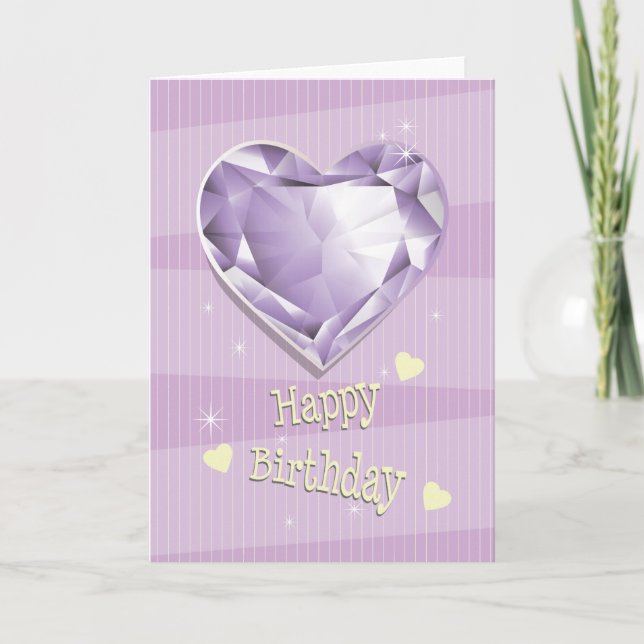 Birthstone Februar Lila Amethyst Herz Geburtstag Karte (Vorderseite)