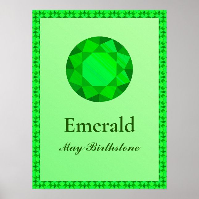Birthstone Illustration für Mai - Emerald Poster (Vorne)