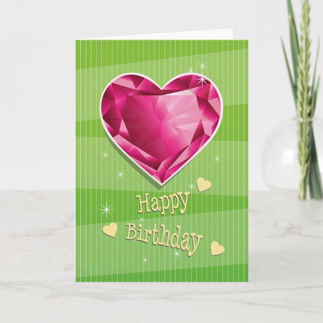 Birthstone July Red Ruby Heart Birthday Karte (Vorderseite)