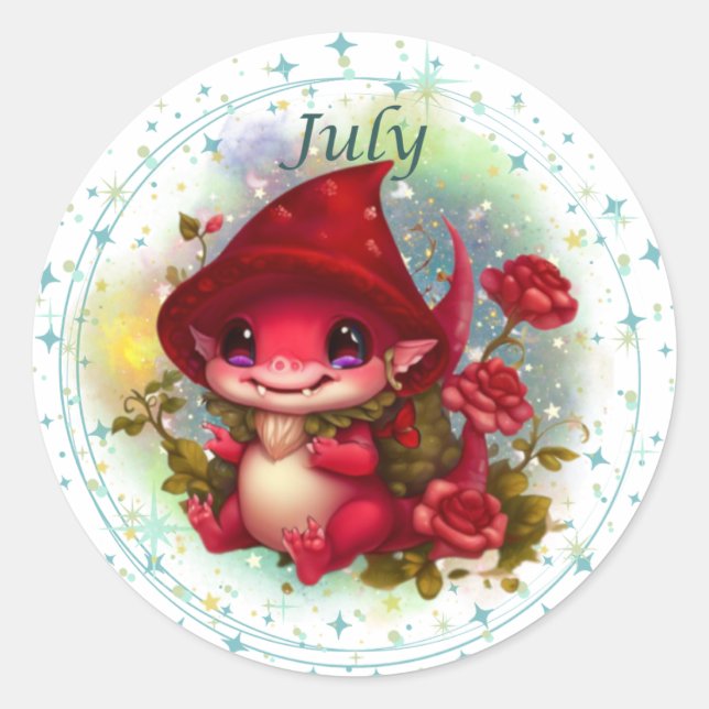 Birthstone July Ruby Dragon Sticker (Vorderseite)