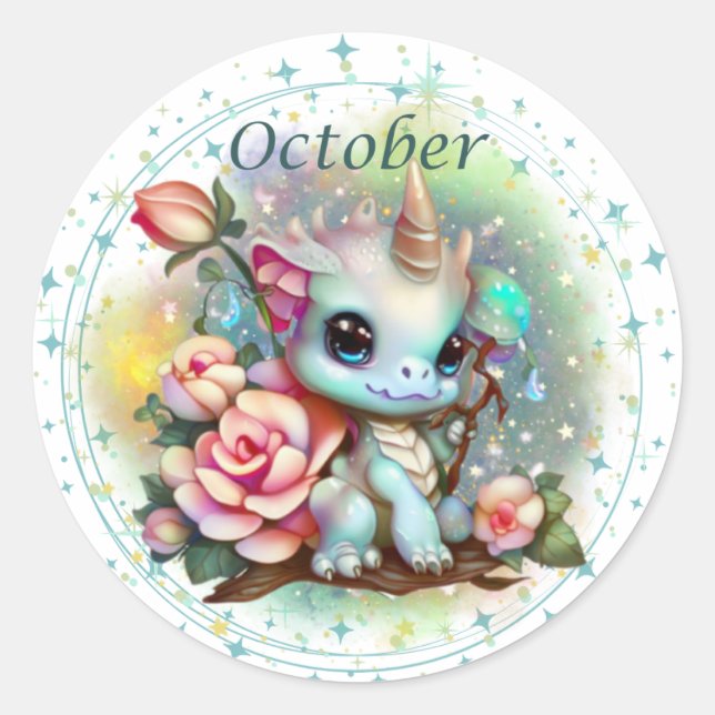 Birthstone October Opal Dragon Sticker (Vorderseite)