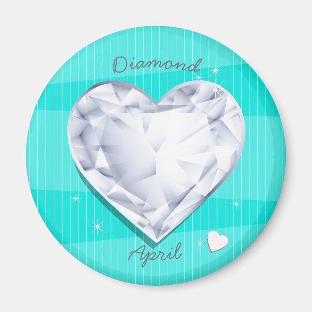 Birthstones April Diamond cool blue Heart Magnet (Vorne)