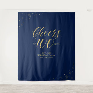 Bis 100 Jahre, Gold & Blue Geburtstagsparty Wandteppich