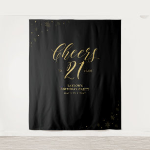 Bis 21 Jahre   Gold & Black Birthday Party Wandteppich