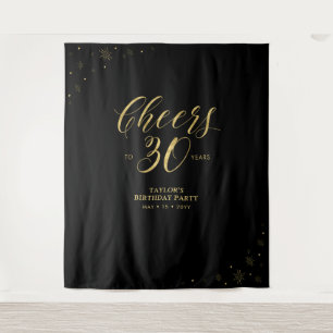 Bis 30 Jahre Gold & Black Birthday Party Wandteppich