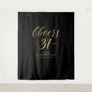 Bis 31 Jahre   Gold & Black Birthday Party Wandteppich