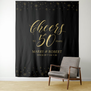 Bis 50 Jahre   50 Jahre Gold & Black Wandteppich
