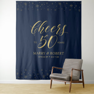 Bis 50 Jahre   50 Jahre Gold & Navy Wandteppich