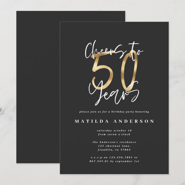 Bis 50 Jahre Schwarz und Gold modern stilvoll (Vorne/Hinten)