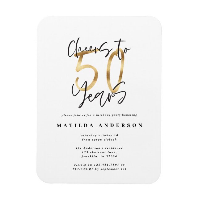 Bis 50 Jahre Schwarz und Gold modern stilvoll Magnet (Vertikal)