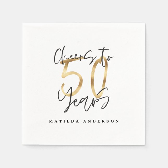 Bis 50 Jahre Schwarz und Gold modern stilvoll Serviette (Vorderseite)