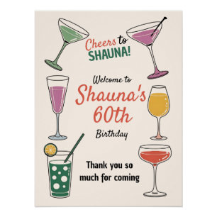 Bis 60! Farbenfrohe Cocktail-Thema 60. Geburtstag Poster