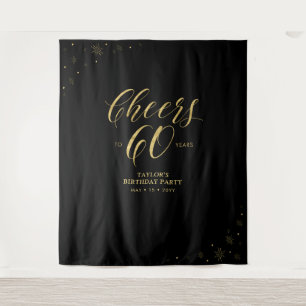 Bis 60 Jahre   Gold & Black Birthday Party Wandteppich
