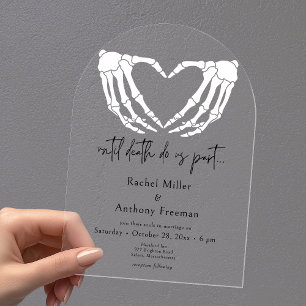 Bis dass der Tod Skeletthände Wölbt Hochzeit Acryleinladungen