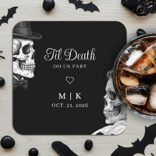 Bis dass der Tod uns scheidet Gothic Schädel Schwa Rechteckiger Pappuntersetzer