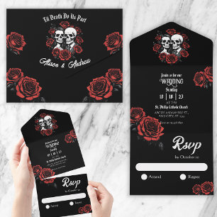 Bis dass der Tod uns scheidet Hochzeit Totenkopf P All In One Einladung