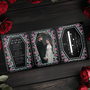 Bis dass der Tod uns scheidet Rose Schwarze gotisc Dreifach Gefaltete Einladung