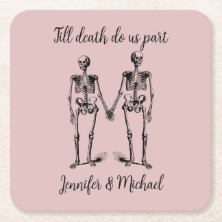 Bis dass der Tod uns scheidet Skelett-Paar-Name Ro Rechteckiger Pappuntersetzer