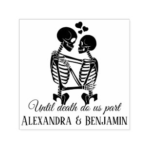 Bis dass der Tod uns scheidet Skelett-Paar umarmen Permastempel