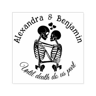 Bis dass der Tod uns scheidet Skelett-Paar umarmen Permastempel