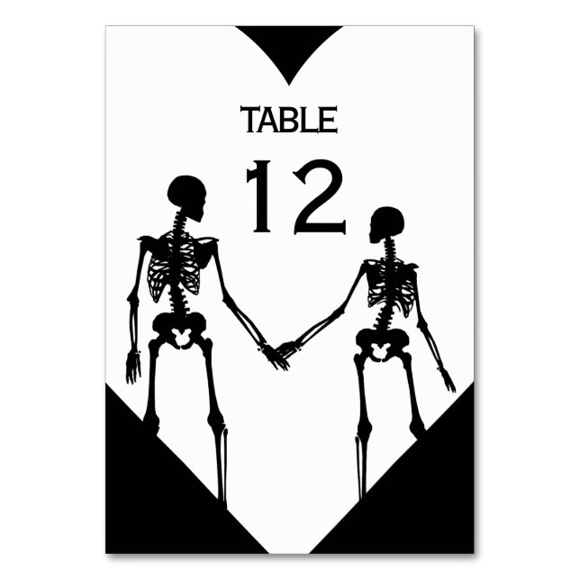 Bis der Tod macht uns Teil Skelett Hochzeit weiß Tischnummer (Vorderseite)