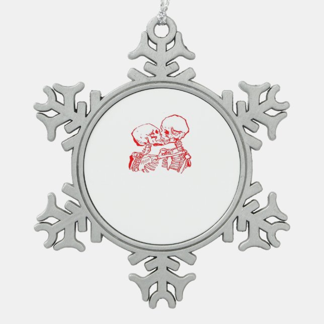 Bis der Tod uns beiseite lässt (rot transparent) Schneeflocken Zinn-Ornament (Vorderseite)