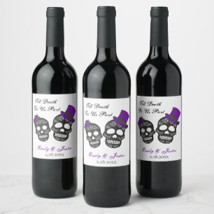 Bis der Tod uns Lila Personalisierte Hochzeit mach Weinetikett