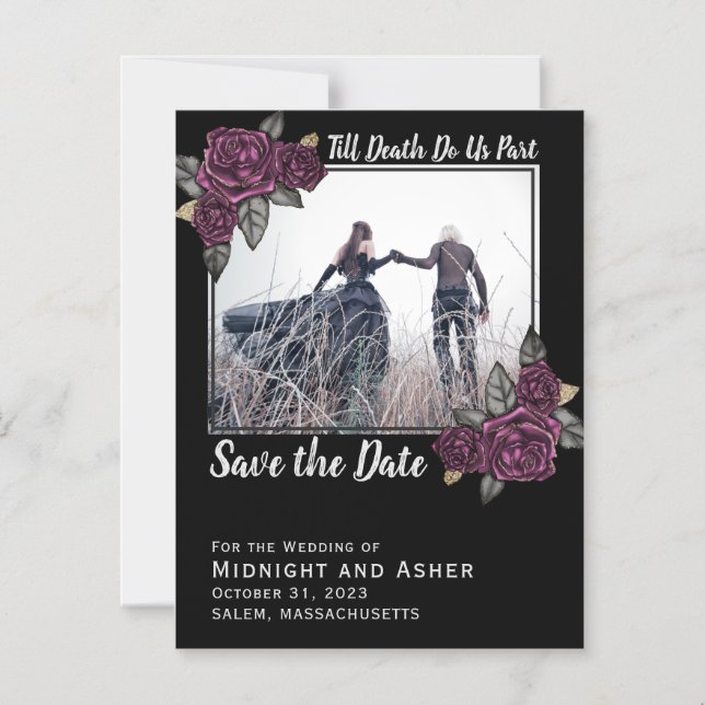 Bis der Tod uns Teil der gotischen Rose Save the D Magneteinladung (Vorderseite)
