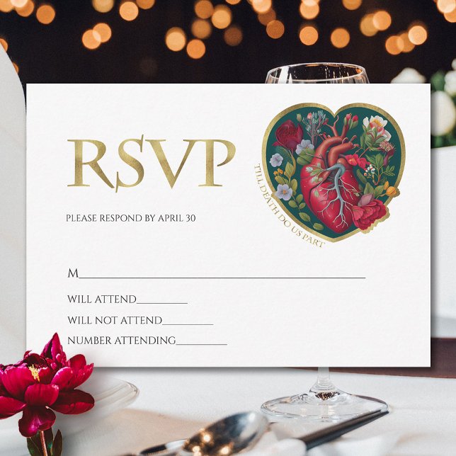 Bis der Tod uns Teil Goth Heart Gold Halloween RSVP Karte (Von Creator hochgeladen)