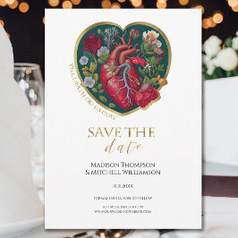 Bis der Tod uns Teil Goth Heart Gold Halloween Save The Date