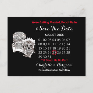 Bis der Tod uns Teil Skulls Red Black Wedding mach Ankündigungspostkarte