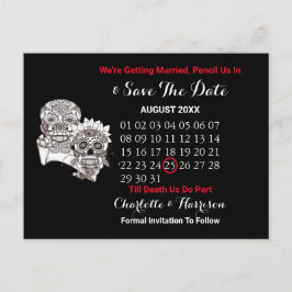 Bis der Tod uns Teil Skulls Red Black Wedding mach Ankündigungspostkarte