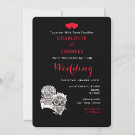 Bis der Tod uns Teil Skulls Red Black Wedding mach Einladung
