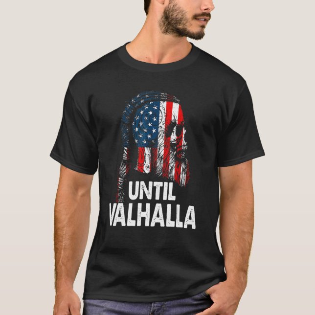 Bis Valhalla Skull US Flag Wiking Nordic Mytho T-Shirt (Vorderseite)