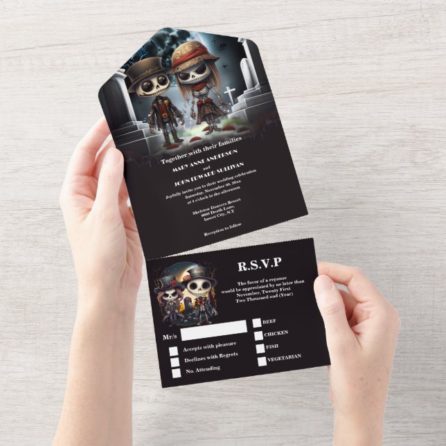 Bis zum gotischen dunklen Spaß der Todesbridal-Ske All In One Einladung (Abreißtisch)