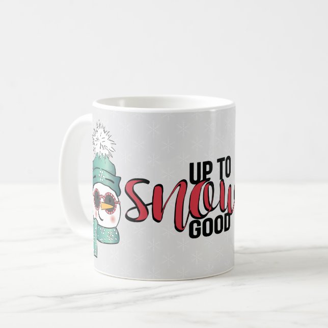 Bis zum Schnee gut - Snowman in Hut und Scarf Kaffeetasse (Vorderseite Links)