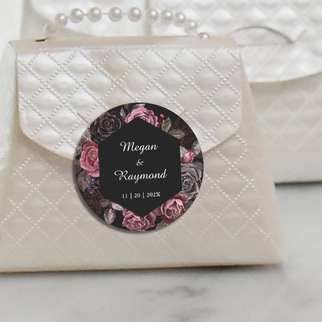 Bis zum Tod | Black Gothic Dark Floral Wedding Runder Aufkleber (Von Creator hochgeladen)