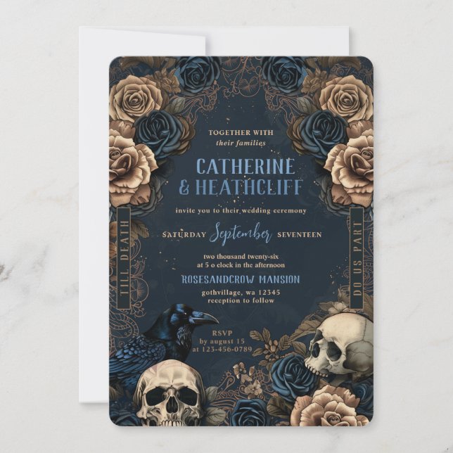 Bis zum Tod Blue Goth Hochzeit Einladung (Vorderseite)