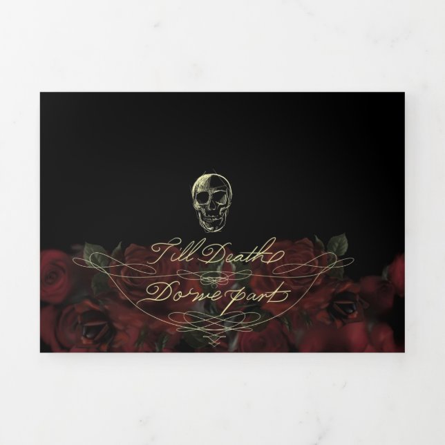 Bis zum Tod dreifach dunkle Elegante Hochzeitseinl Dreifach-gefaltete Programmkarte (Cover)