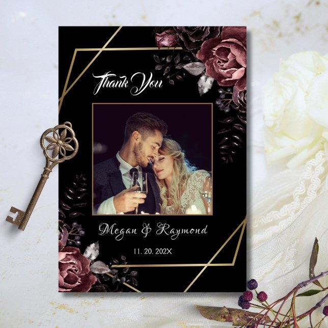 Bis zum Tod | Gothic Black Floral Wedding Vielen D Dankeskarte (Von Creator hochgeladen)