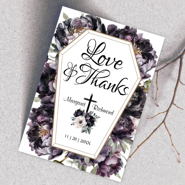 Bis zum Tod | Gothic Black Peonies Coffin Vielen D Dankeskarte (Von Creator hochgeladen)