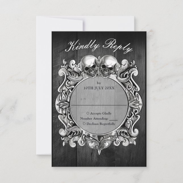 Bis zum Tod Gothic Black Rustic Wood Wedding RSVP Karte (Vorderseite)