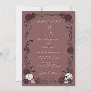Bis zum Tod Gothic Rosen Mauve Pink Hochzeit Einladung