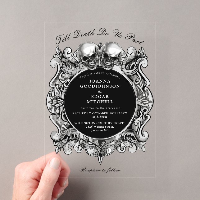 Bis zum Tod Gothic Skulls Goth Wedding Acryleinladungen (Insitu (Handheld))