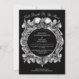 Bis zum Tod Gothic Skulls Monogram Engagement Part Einladung