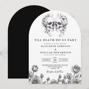 Bis zum Tod gotische Blumenschädel Hochzeitsarsch Einladung