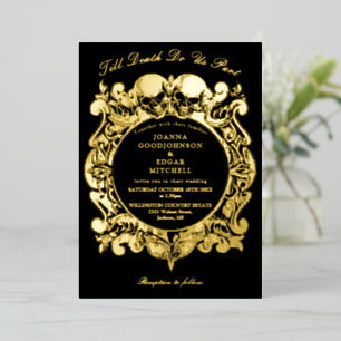 Bis zum Tod gotische Monogramm Hochzeit Schwarz un Folieneinladung