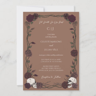 Bis zum Tod Gotische Rosen Braun Beige Hochzeit Einladung