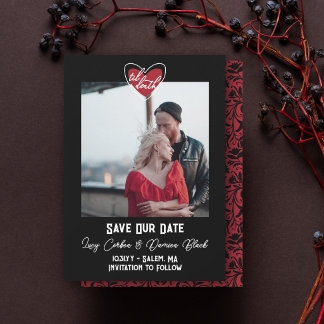 Bis zum Tod Herz Foto Floral Goth Hochzeit Save The Date